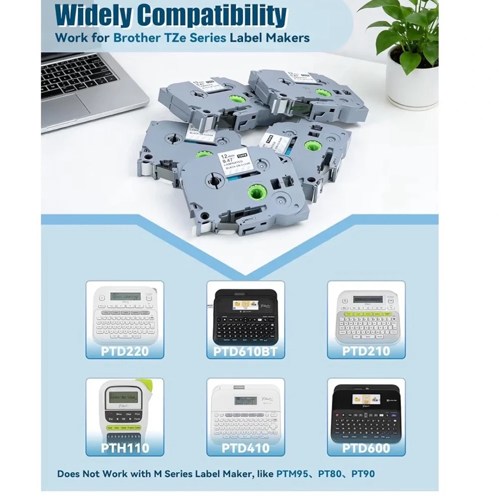 QWUIU TZe-131 Label Tape 0.47 Inch Compatible with Brother PTouch Black on Clear